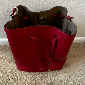 Red large drawstring bag by Lauren Ralph Lauren